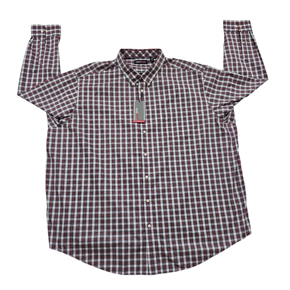 NWT Travel Smart Plaid Button Down Long Sleeve Big Man Shirt 4XB